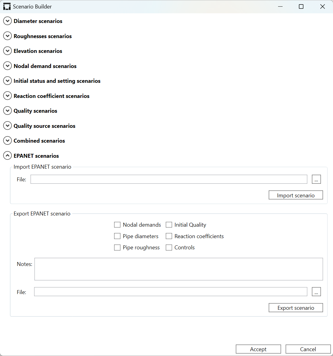 Gestión de escenarios compatibles con EPANET